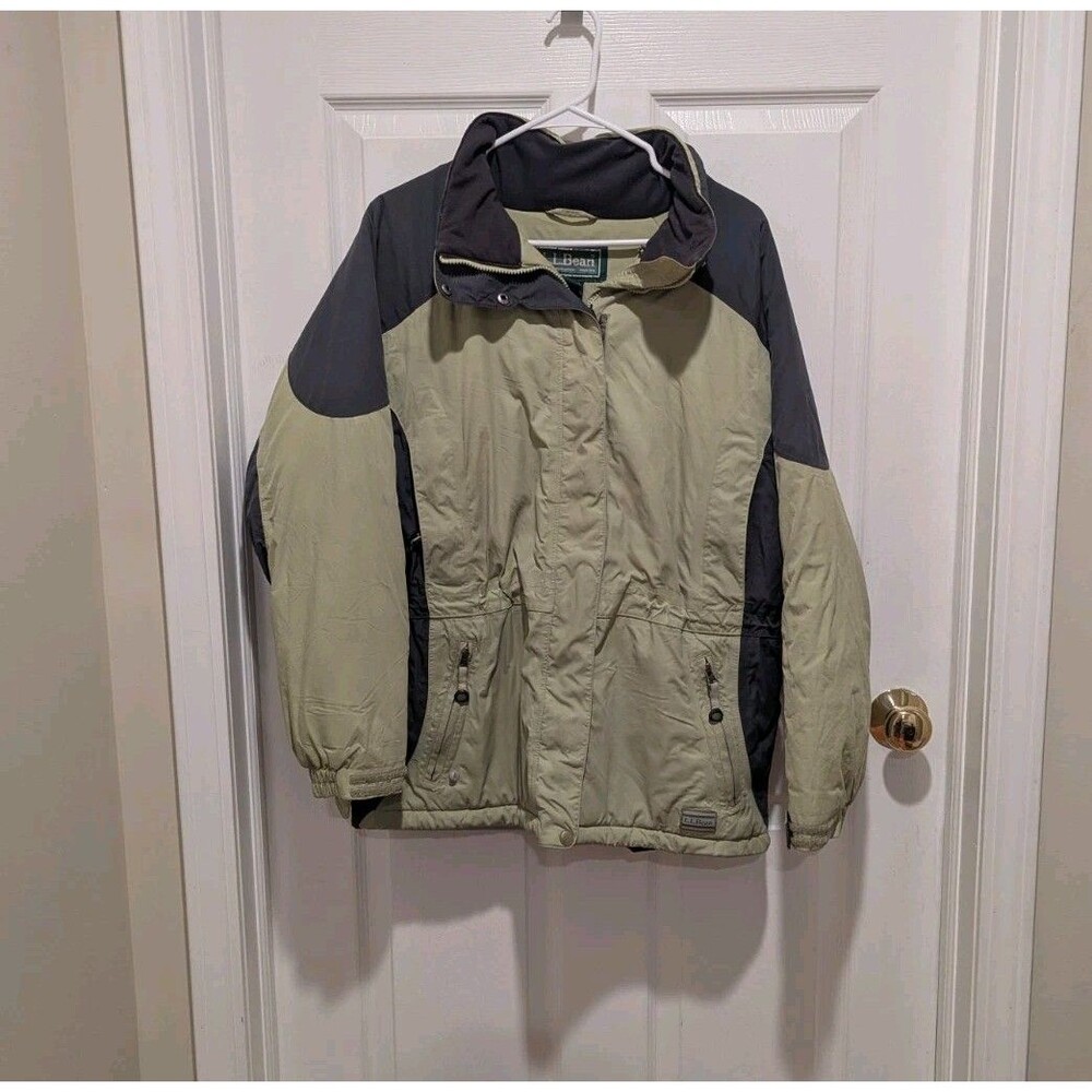 LL Bean Women's Large Green & Grey OPH15 Primaloft Ski Parka Heavy Coat